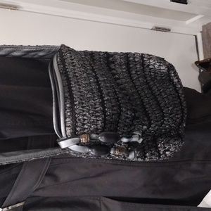 Basix New York silver and black horizontal ribbon messenger bag